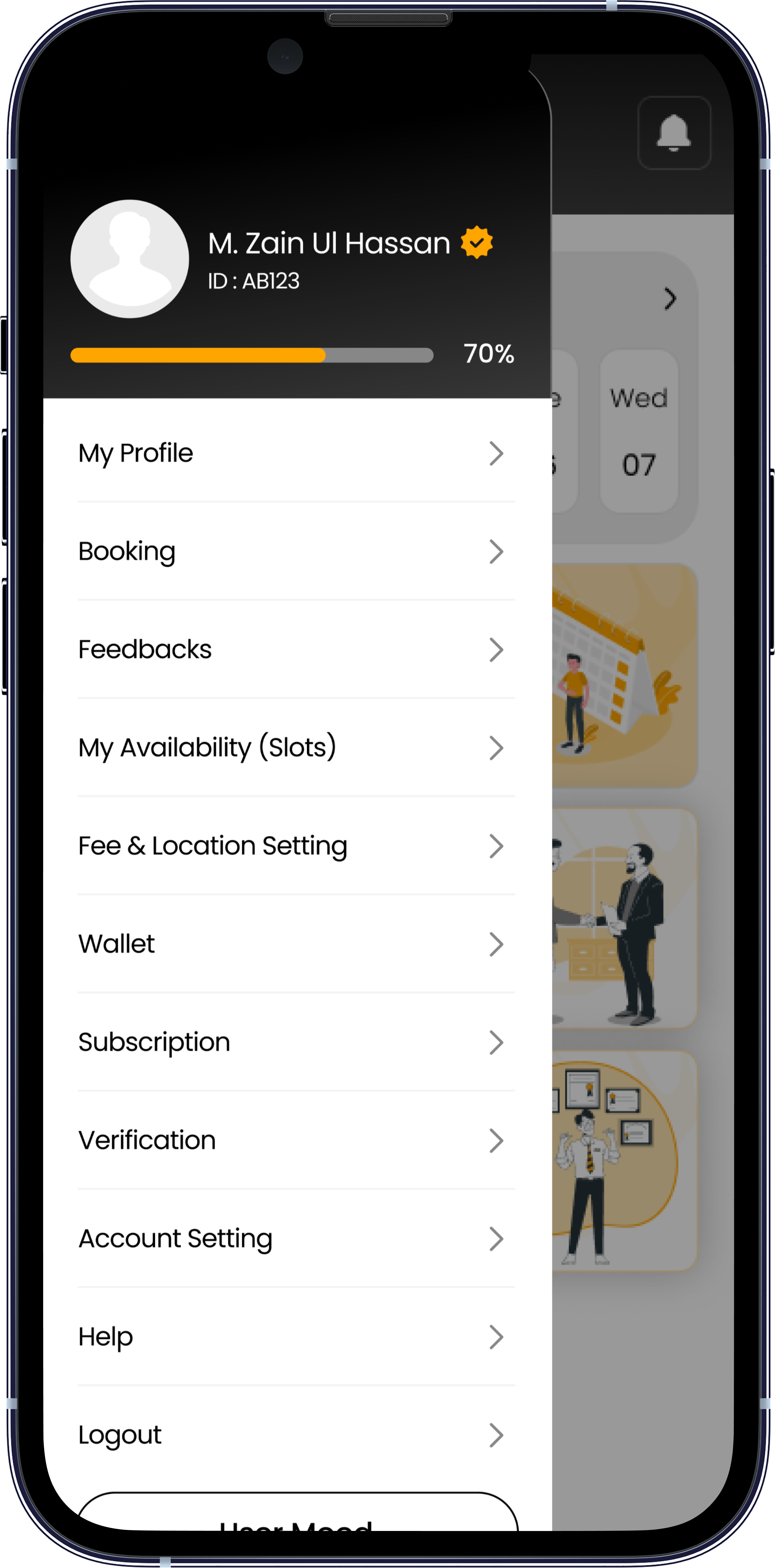 ZOR app menu — register as lawyer