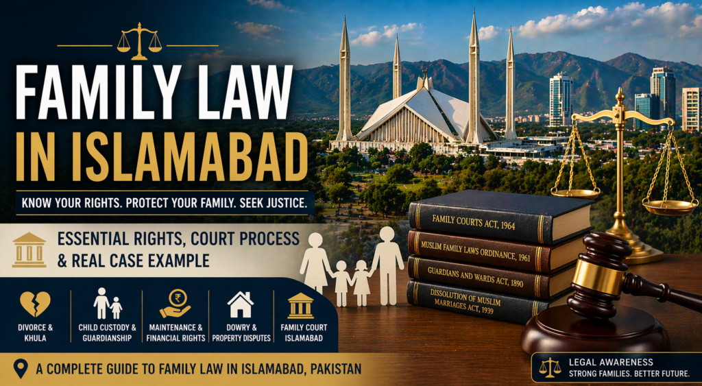 Family Law in Islamabad guide showing divorce, khula, child custody and family court legal process in Pakistan.