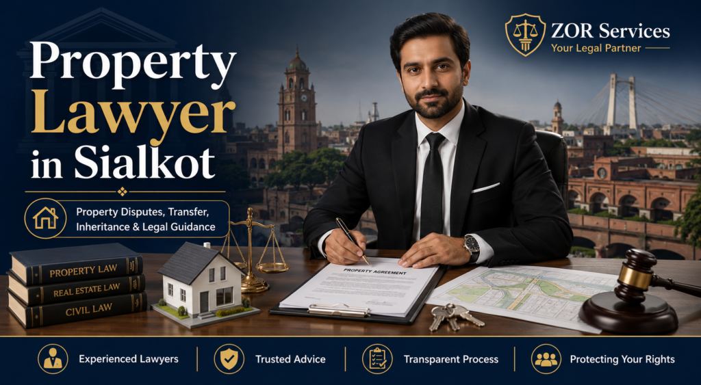 Property lawyer in Sialkot offering legal guidance for property disputes, transfer, inheritance, possession, and real estate documentation