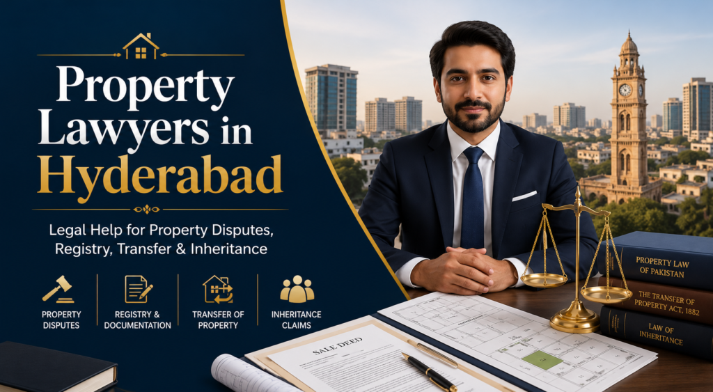 Property lawyers in Hyderabad providing legal guidance for property disputes, registry, transfer, inheritance, illegal possession, tenancy matters, and document verification.