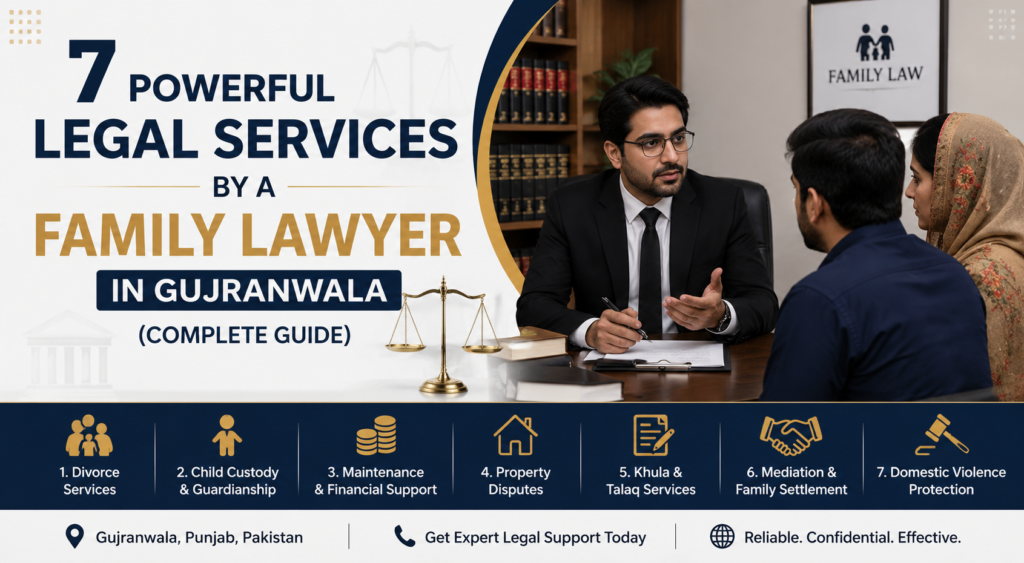 Family lawyer in Gujranwala providing divorce, child custody, khula, maintenance, and family legal services in Pakistan