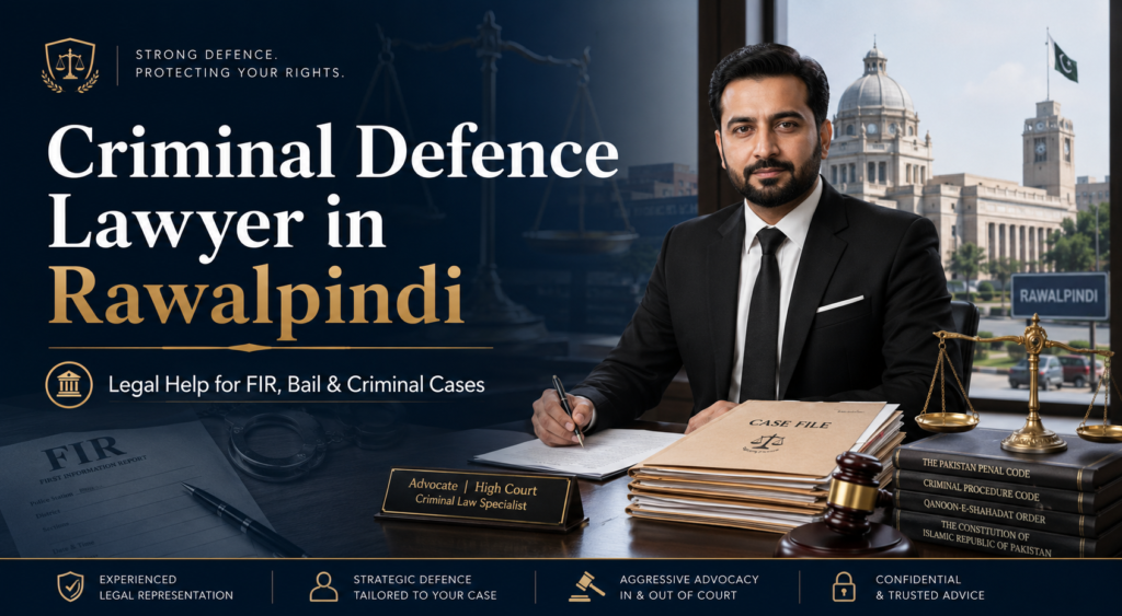 Criminal defence lawyer in Rawalpindi providing legal help for FIR, bail, arrest and criminal court cases in Pakistan.