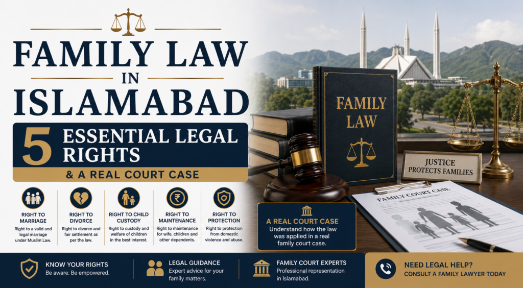Family law in Islamabad highlighting legal rights, child custody, maintenance, divorce, and a real family court case in Pakistan