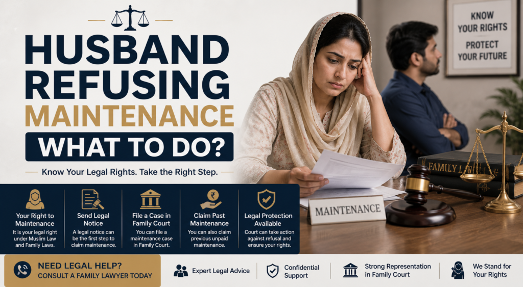 Woman seeking legal help after husband refuses maintenance under family law in Pakistan