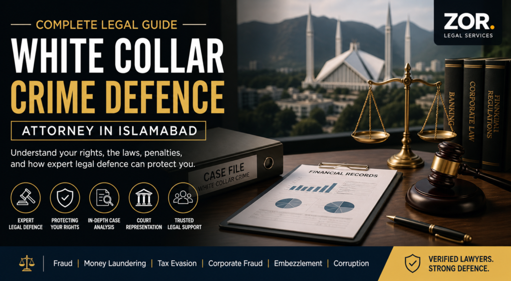 White collar crime lawyer in Islamabad explaining financial fraud and legal defence to a client
